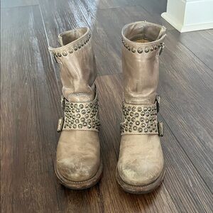 Frye Studded Ankle Boots in Tan